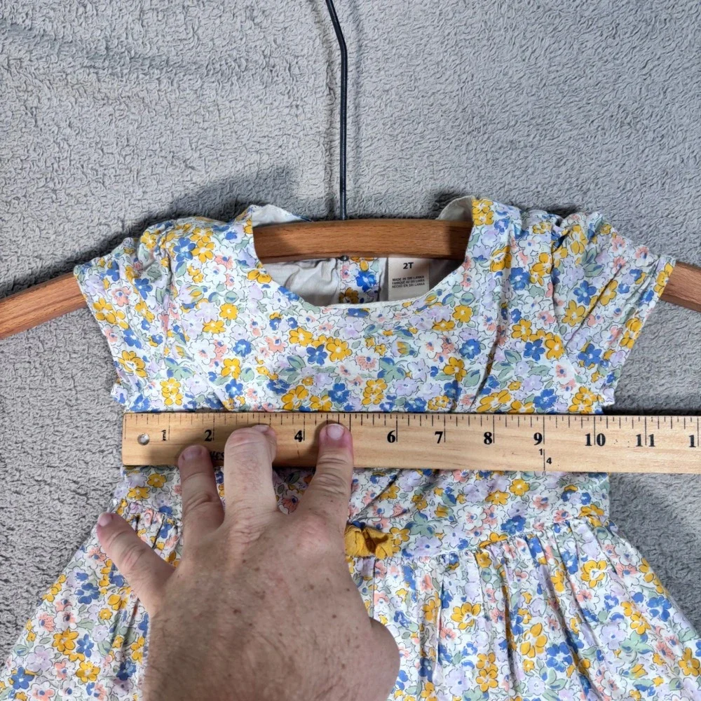 OshKosh B'gosh Twirl Spring‎ Dress Girls 2T Floral Print Yellow Bow Button Back